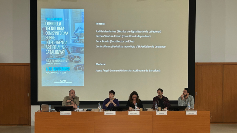 Imatge de Judith Membrives, Carles Planas, Patricia Ventura i Josep Àngel Guimerà a la xerrada